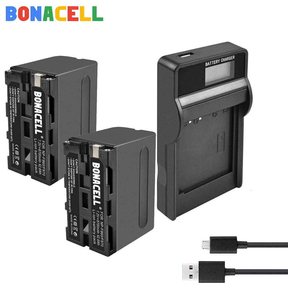 Bonacell NP-F960 Camera Battery - 7.2V 8700mAh Li-ion Rechargeable for Sony Cameras: 2 Batteries LCD