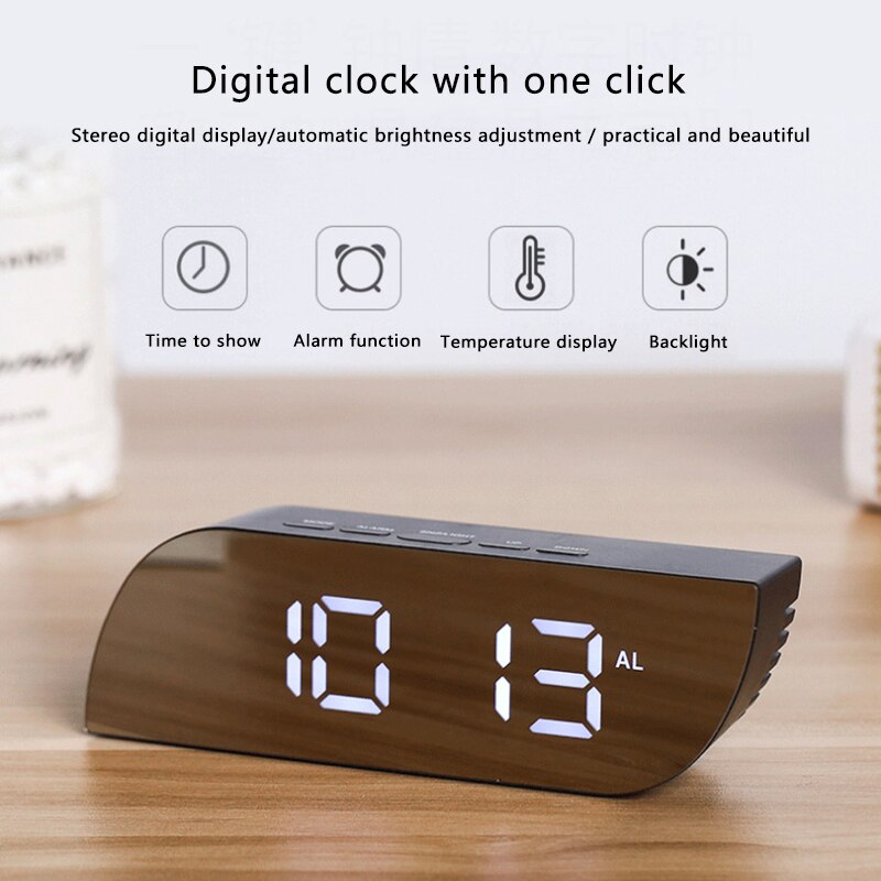 Digital Mirror Clock LED Night Lights Temperature Snooze Function Alarm Clocks USB Table Desk Clock Home Decor Battery Use