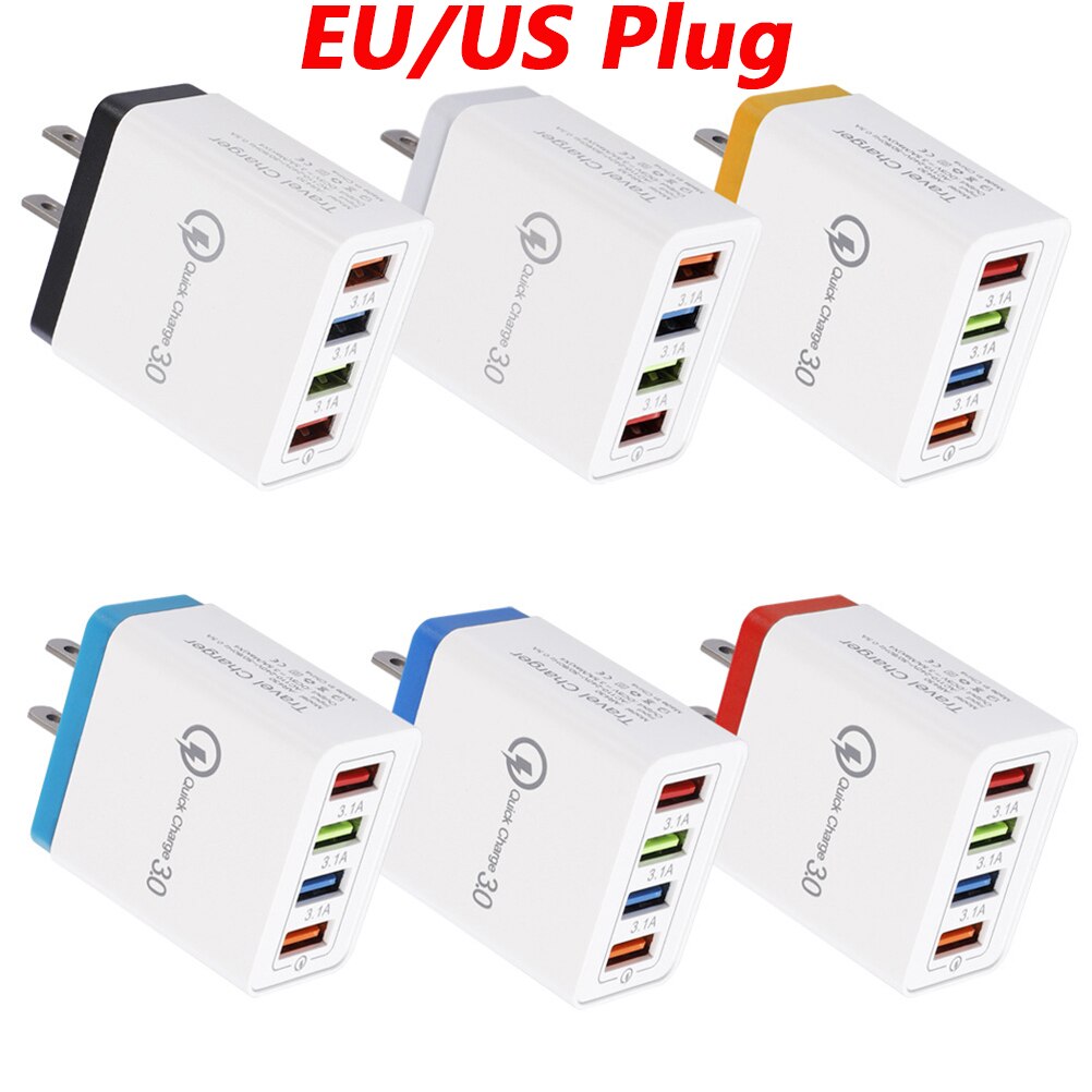 4 Poorten Eu/Us Plug Adapter Usb Fast Charger Quick Charge 3.0 Muur Mobiele Tablet Lader Voor Iphone Xiaomi 11 Samsung S10 Huawei