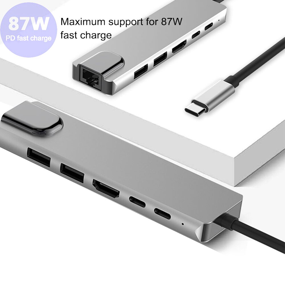 Múltiples de alta velocidad expansor Adaptador 6 en 1 Hub tipo C con USB con adaptador 4K HDMI USB 3,0 de 2,0 RJ45 puerto de carga PD