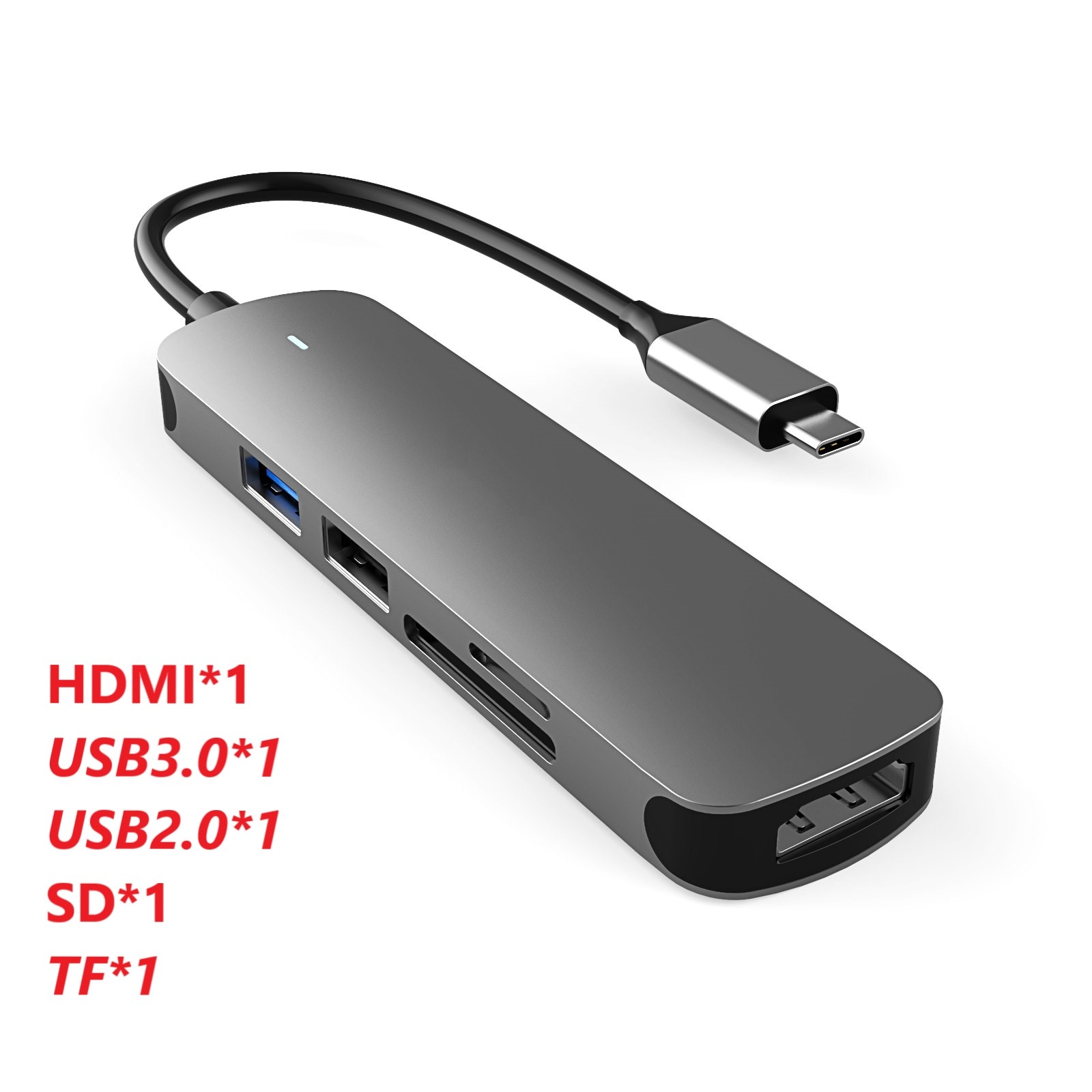 5-In-1 Type-C Hub 4K Docking Station Dual Hdmi USB3.0 USB2.0 Sd Tf Laptop docking Stations Aluminium