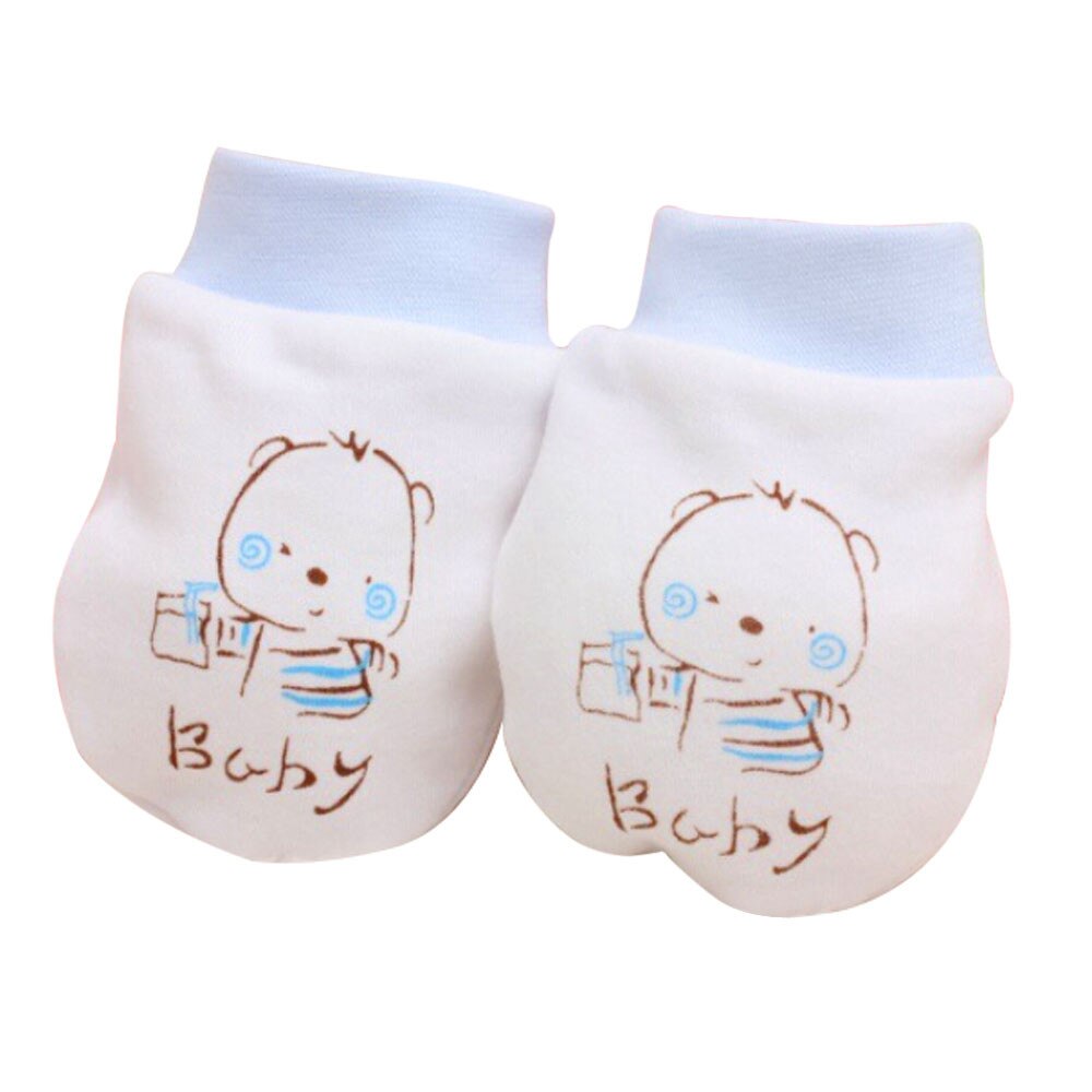 1 Pairs Toddler Cute Cartoon Bear Print Baby Infant Boys Girls Anti Scratch Mittens Soft Gloves Baby Kids Gloves Варежки Детские: Blue