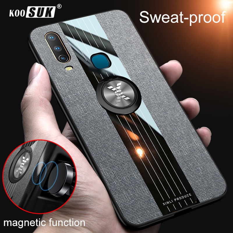 Vivo Y17 Y15 Y12 Y3 Phone Case Car Magnetic Ring Stand Cloth Stitching Back Cover Shockproof Armor Casing