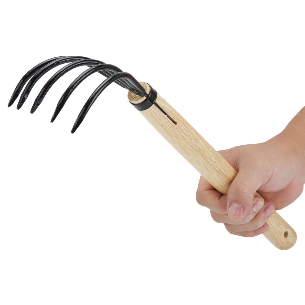 Duurzaam 5-Tine Multifunctionele Tuin Klauw Hark Voor Gevallen Bladeren Los Bodem Nursery Schoonmaken Houten Handvat Tuin Mini gereedschap