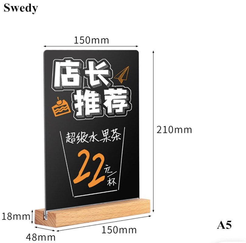 A5 210X148Mm Double Side Diy Houten Restaurant Rechtop Prijs Label Aanmelden Tafel Menu Display Stand Reclame Krijtbord frame: A5 T Shape