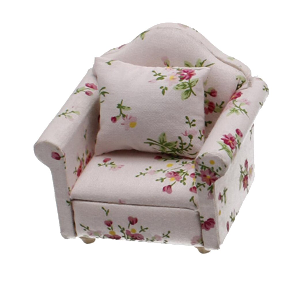 1:12 Schaal Poppenhuis Meubels Mini Sofa Love Seat Set Poppenhuisminiaturen Meubelen Decoratie Poppenhuis Asseccories Decor: Floral Armchair