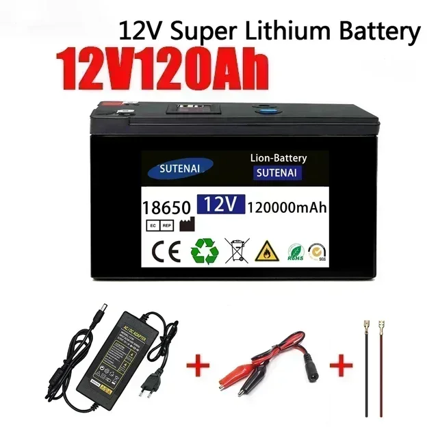 12V Battery 120Ah 18650 lithium battery pack Rechargeable battery for solar energy electric vehicle battery+12.6v3A charger: other