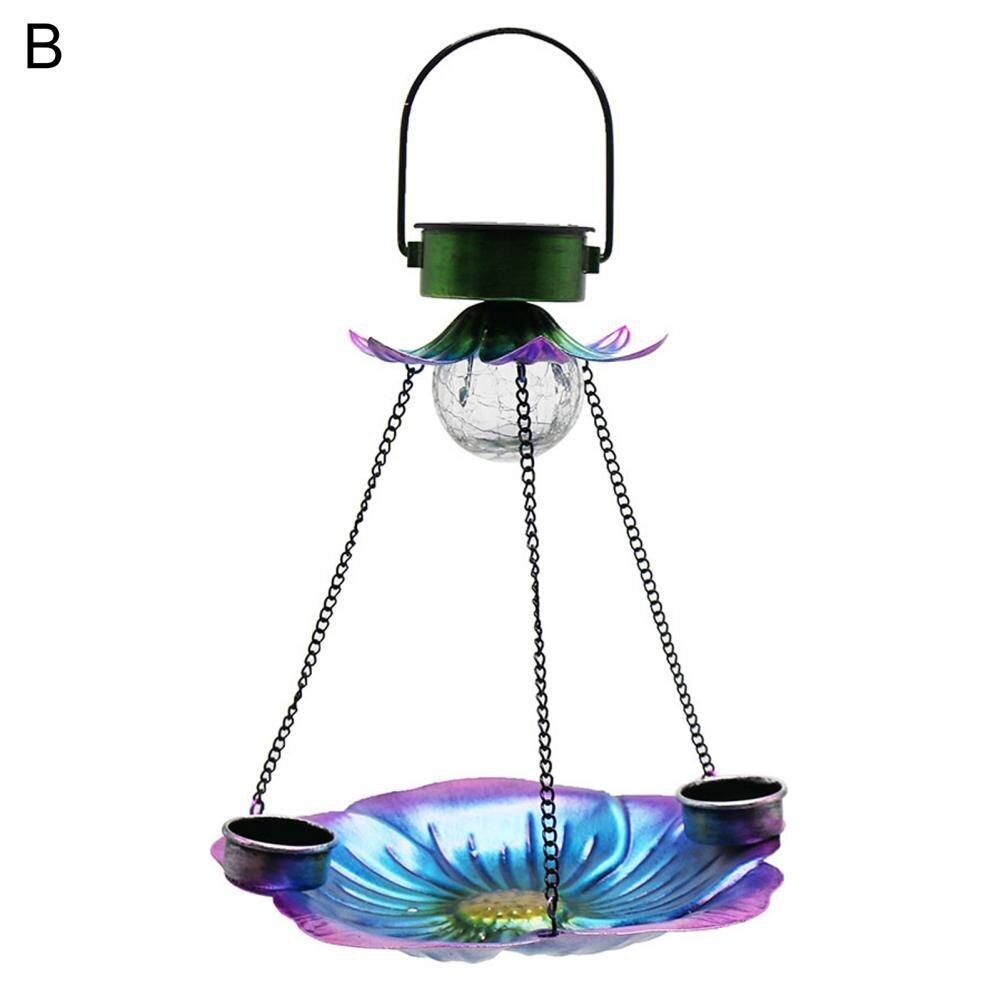LED Solar Power Bird Feeder Hummingbird Feeder Waterproof LED Lamp Wild Bird Food Holder Hanging Bird Food Container: B