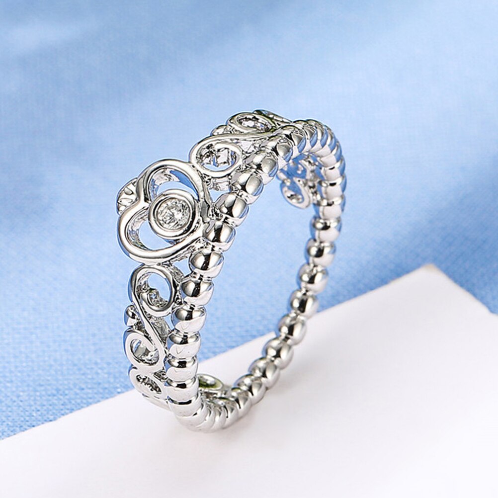 Crown Hart-Vorm Zirkoon Kristallen Ring Elegante Prinses Tiara Charm Ring Valentijnsdag Bruiloft Sieraden