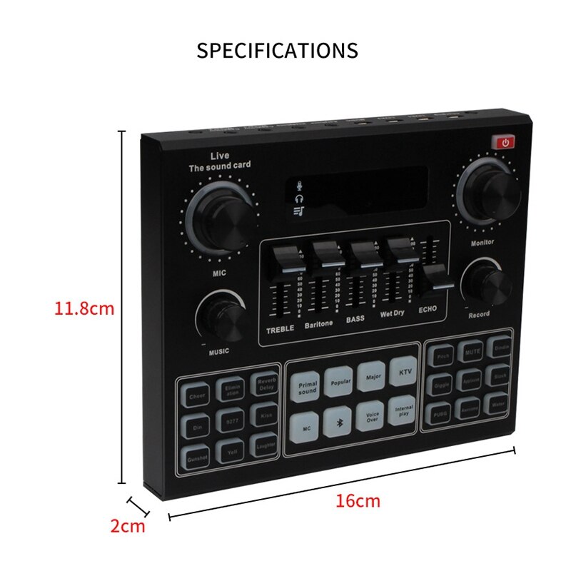 V9 Sound Card Mixer with Effector and Voice Changer 12 Kinds of Electronic Sounds 4 Kinds of Changing Sounds