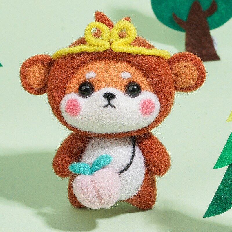 Poupée Animal en feutre de laine, jouet cochon Rat lapin serpent tigre Shiba Inu Dragon singe, Kit de feutrage à l&#39;aiguille en laine, bricolage Non fini