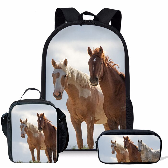 Forudesigns 3 Stks/set Wilde Paarden Schooltas Voor Jongens Orthopedische Rugzakken Schooltas Basisschoolleerlingen Mochila Escolar: RH0450CGK