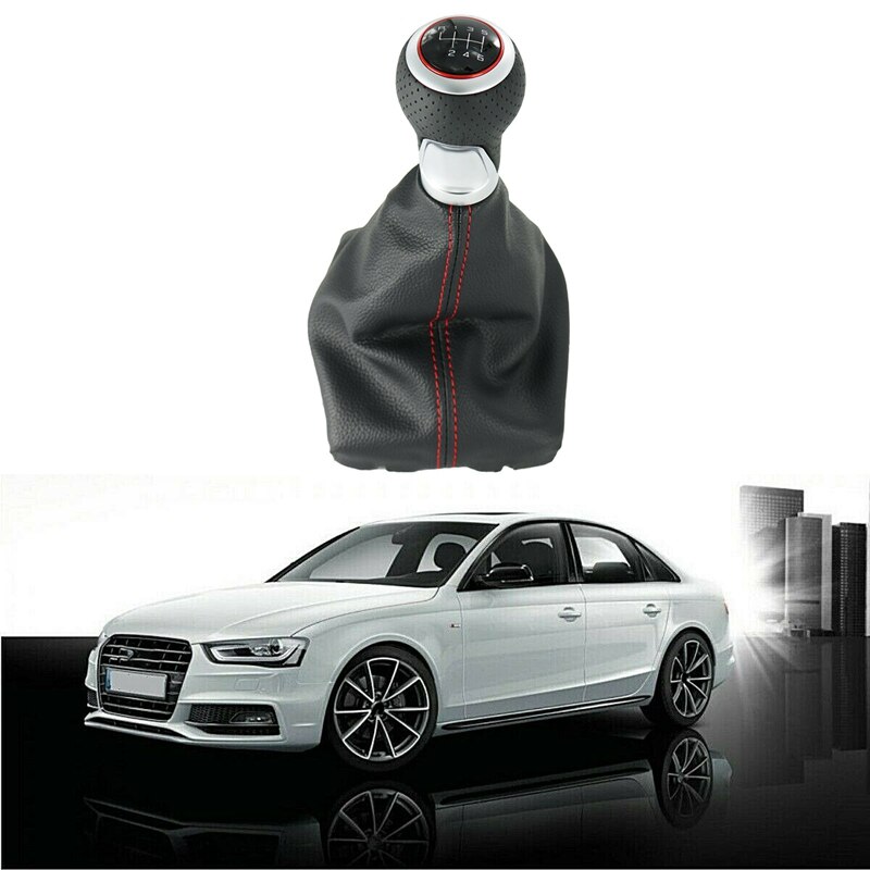 Auto 6 Speed Lederen Shifter Pookknop Met Boot Cover Handvat Voor-A3 S3 8P 2003 A4 S4 Q5 2007