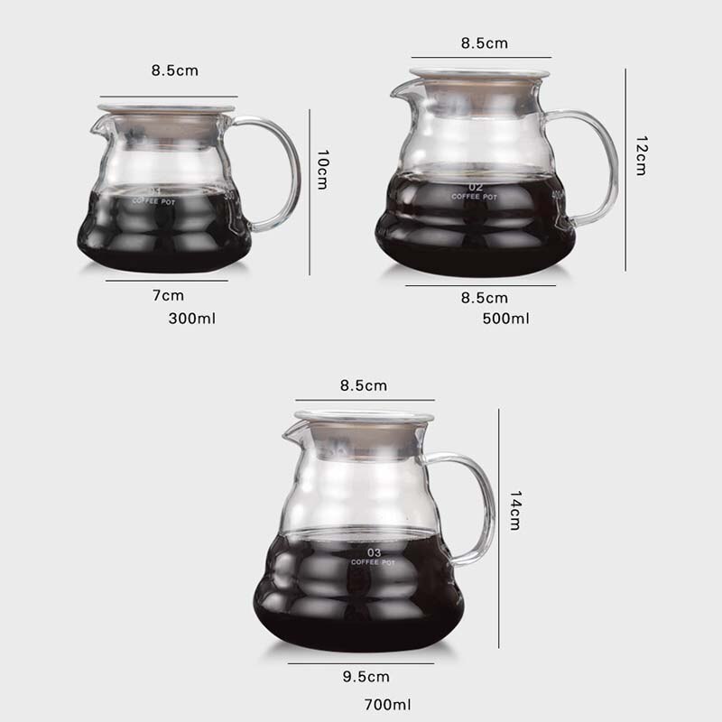 Glas vatten bryggkanna kaffekanna 360ml 600ml 800ml handgjord kaffeserver i glas kaffekanna kaffebryggare barista filter klar