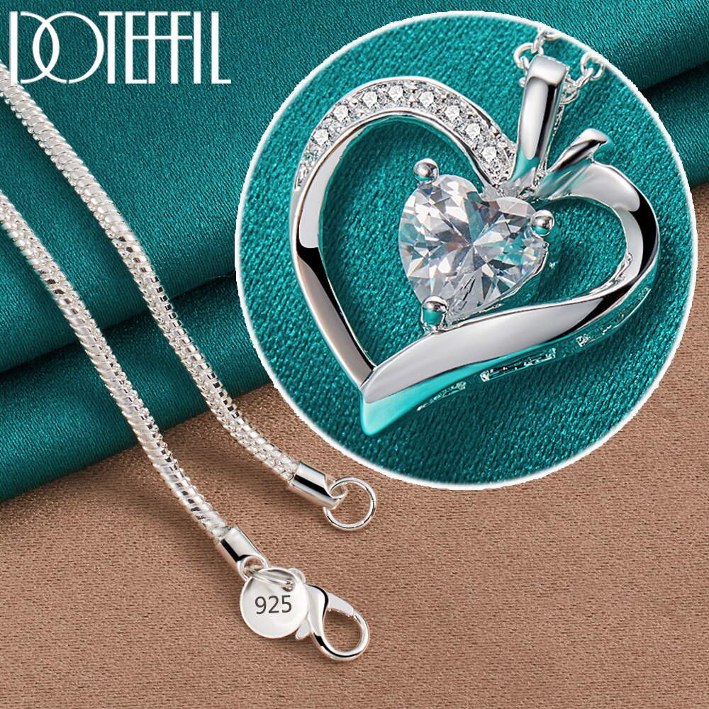 DOTEFFIL-collar con colgante de corazón de circón AAA para mujer, de Plata de Ley 925, cadena de 16-30 pulgadas, joyería de compromiso de boda: Negro / 90cm