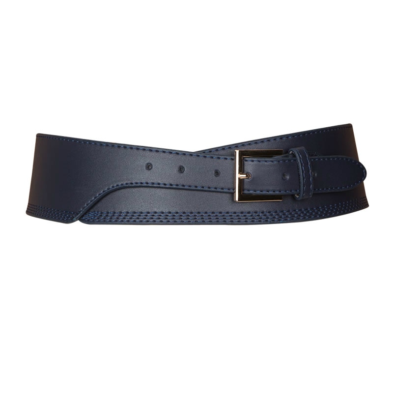 Spring Autumn Women Lady Color Soft Pu Leather Wide Belt Self Tie Wrap Waist Mujer Dress Pants pasek damski: Blue