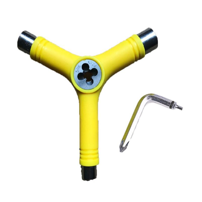 Universal tudo-em-um rolo skate chave reparação ferramenta forma y acessório multifuncional portátil com l tipo chave: YELLOW