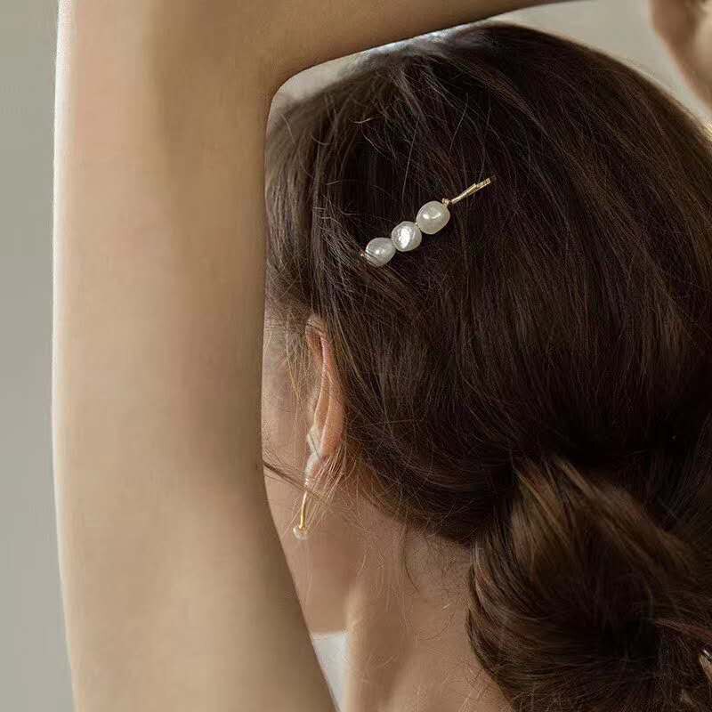 Retro Natuurlijke Zoetwater Barok Parel Uit Een Woord Haarspeld Eenvoudige Temperament Side Clip Top Clip Haar Accessoires Vrouwelijke