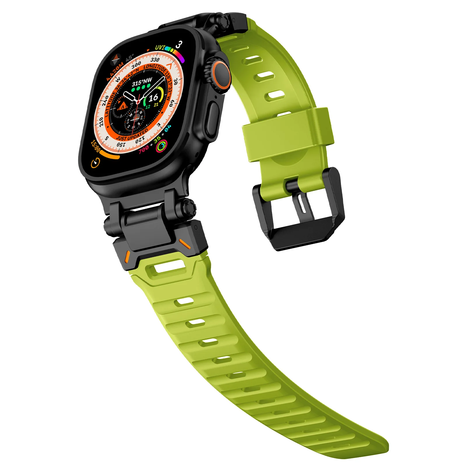Pulseira de borracha para Apple Watch, Pulseira TPU de luxo, Ultra 2, 49mm, Série 9, 8, 7, SE, 6, 5, 4, cinta para iWatch Ultra 49, 45 milímetros, 42, 44 milímetros: Preto cinza / 14mm