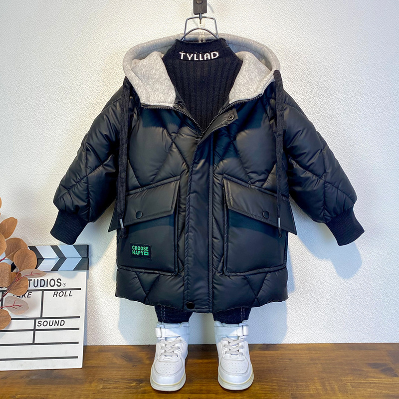 Neue Winter kinder Junge Camouflage Unten Jacke Oberbekleidung Kleidung Mit Kapuze Teen Jungen Baumwolle Gefütterte Parka Mäntel Verdicken 2-12Y: Black / 16