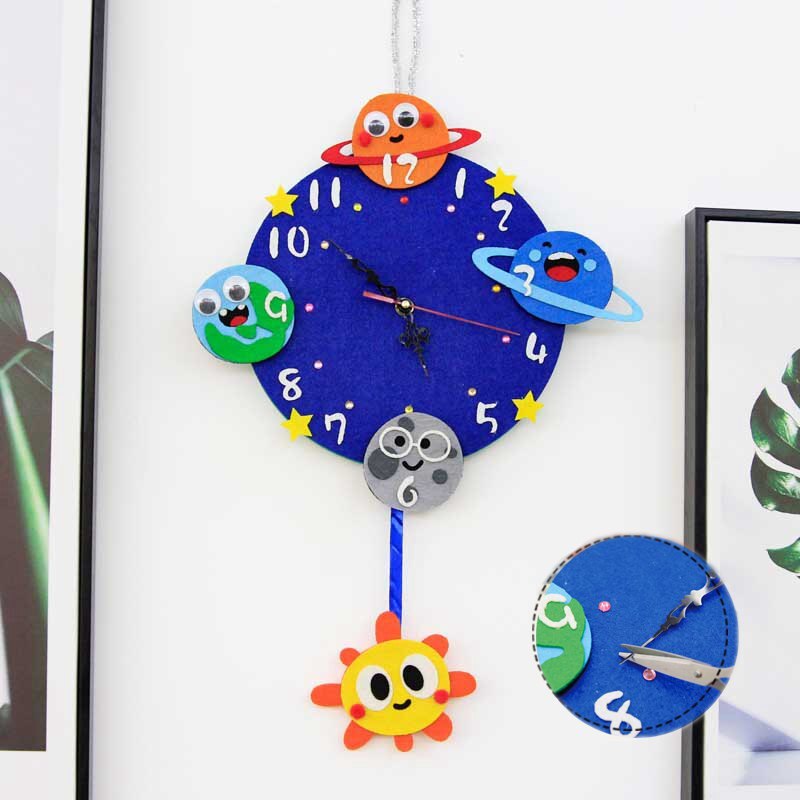 Handmade Craft Kit Space Style Wall Hanging Clock Kids's Room Decoration Planet Practical Wall Clock DIY Craft Boy Birthday