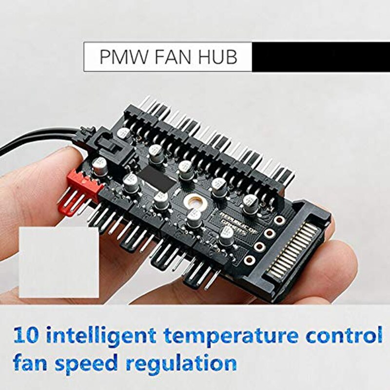 2Pcs Fan Hub CPU Heat Sink 10-Port 12V SATA to Fan Header with 4Pin PWM Controller PSU Dedicated Power Supply Connection