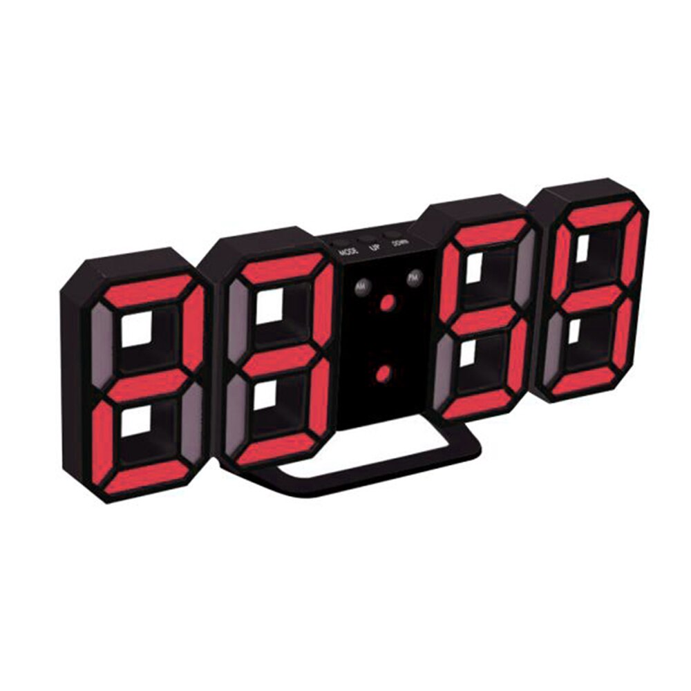 3D Led Digitale Wekkers Muur Opknoping Horloge Snooze Functie Tafel Klok Kalender Thermometer Display Kantoor Elektronische Horloge: black red