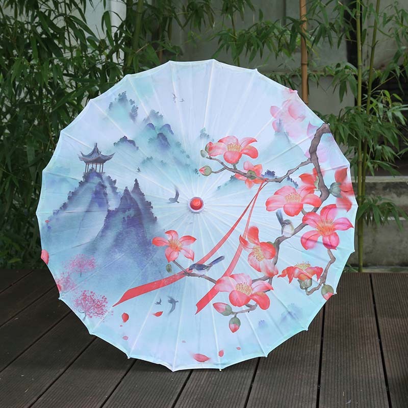Ancient Style Printed Silk Fabric Tassel Umbrella Decoration Oil Paper Umbrella Hanfu Umbrella Classical Sun Protection Parasol: light yellow