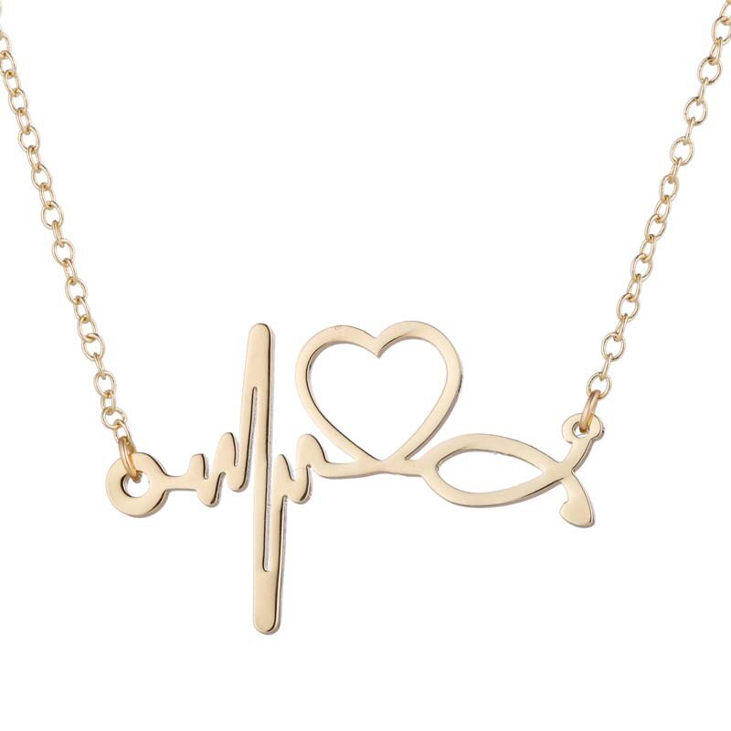 Collar de acero inoxidable con latido del corazón para mujer, joyería con cardiograma de amor, ECG, de médico y enfermera, ,: Gold 1