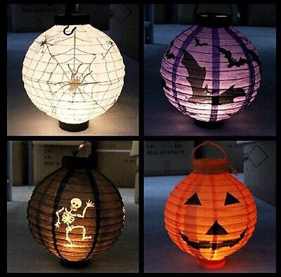 Halloween led papir græskar hængende lanterne diy fest dekoration skræmmende lanterne orange hvid lilla sort