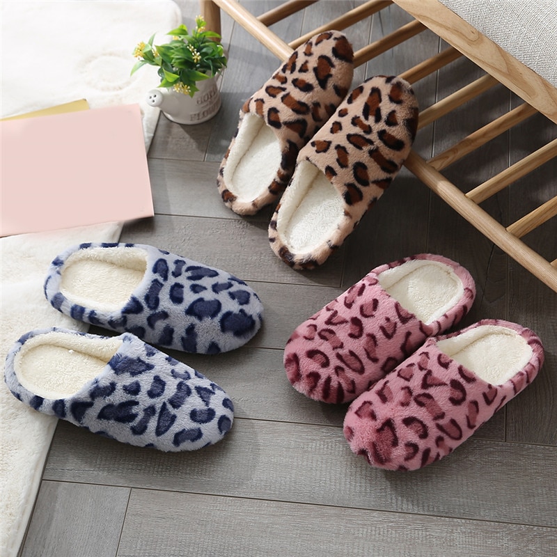 Leopard Soft Bottom Home Slippers Cotton Warm Shoes Women Indoor Floor Slippers Non-slips Shoes For Bedroom House Woman Slippers