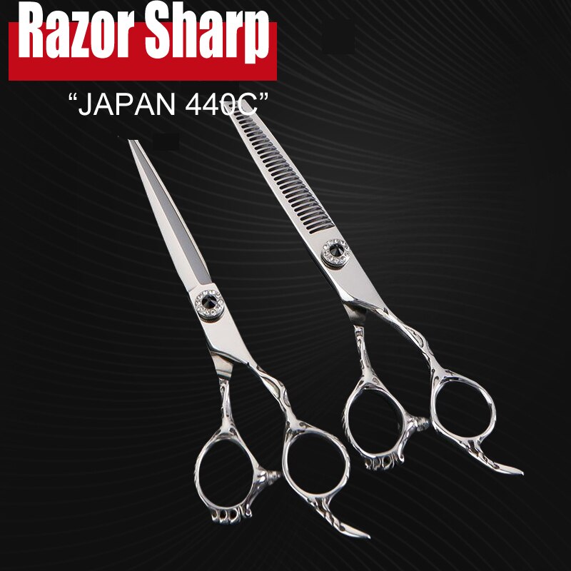 5.5 &amp; 6.0 Inch Japan 440C Kapper Schaar Shop Gereedschap Kappers Schaar Professiona Hair Schaar Snijden Dunner Salon Shears