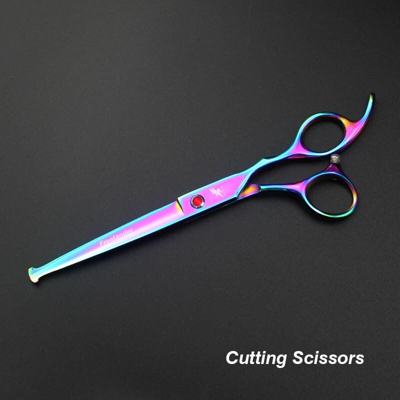 7 Inch Dog Grooming Scissors Safety Round Tip Pet Scissors Dog Shear Hair Cutting Thinning Curved Scissors: Rainbow  Straight