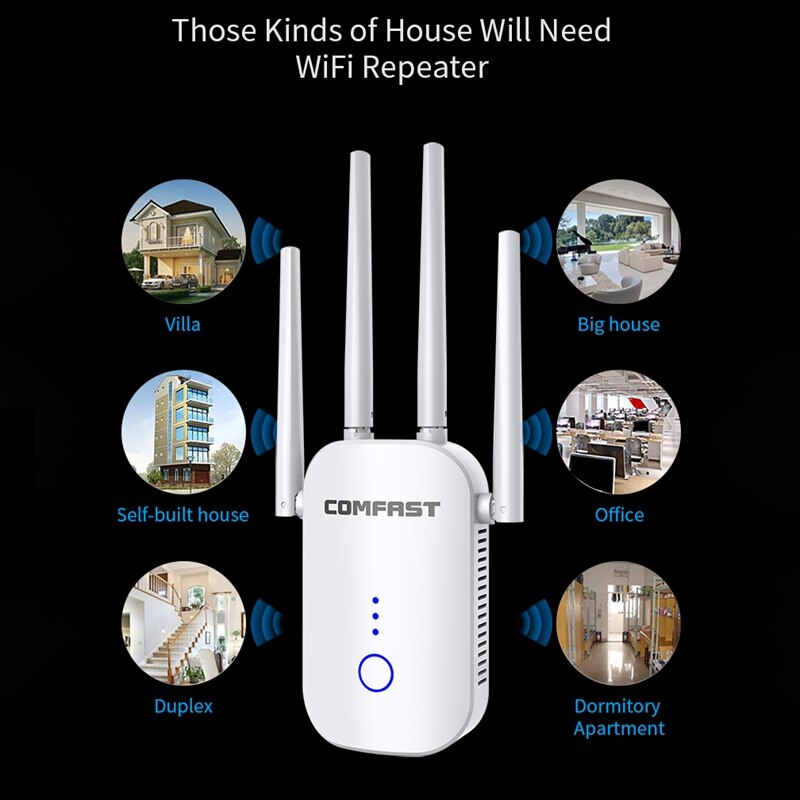 WR758AC Wireless Wifi Booster Network Signal Extender Dual Frequency Repeater Suitable for Office Home(White): UK