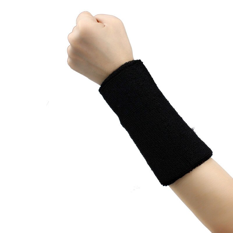 Unisex armbånd menn kvinner ensfarget bomull lang svettebånd håndleddputer armbånd basketball tennis gym yoga svart #yj: Svart