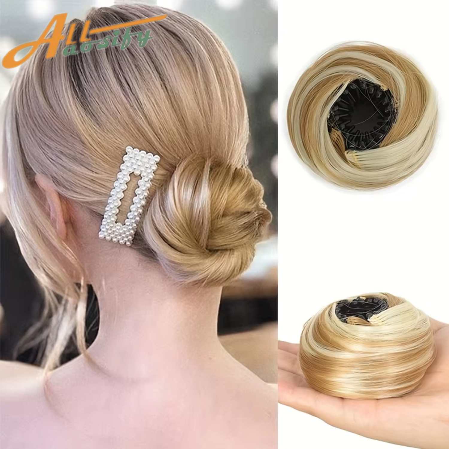 Clip sintetica nelle estensioni del panino per capelli disordinati Mini ciambella Updo posticci per donne Ragazze Chignon retrattili a forma di nido d'uccello: # 8