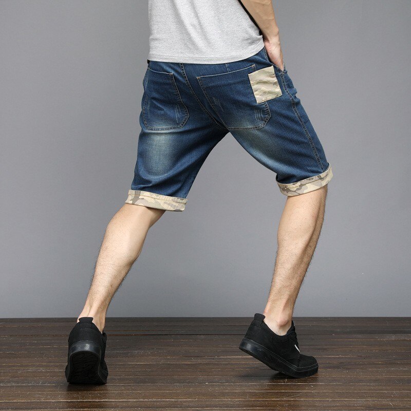 Sommer Herren Plus Größe 48 Knie Länge Kurze Jeans Stretch Casual Lose Fit Denim Shorts Taschen Streetwear Jeans Bermuda Shorts