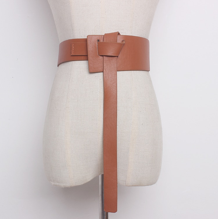 [Eam] Zomer Effen Kleur Zwart Pu Lederen Knoop Bandage Losse Lange Onregelmatige Riem Vrouwen Mode Tij alle-Match JG114: camel