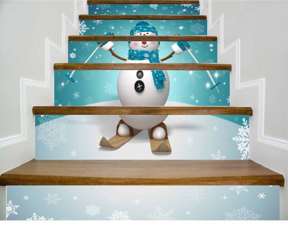 6 pièces/se TSLT001 noël bonhomme de neige 3D Simulation escalier, étanche décoratif mur et décoration mur directe