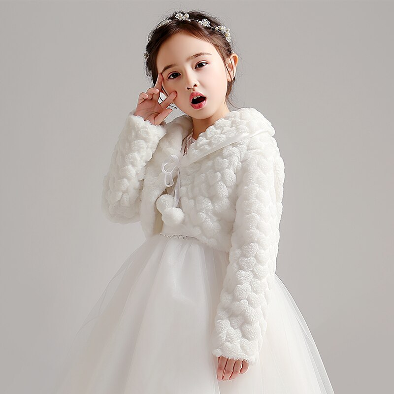 Weiße Blume Mädchen Faux Fell wickeln Hochzeit Jacke Stola freundlicher Mantel Kurzen Mantel Kap Für Hochzeit Abendkleid Bolero zucken schal