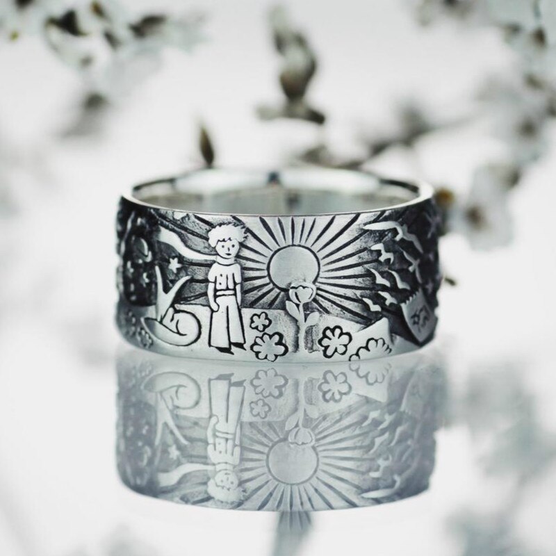 Retro Jewelry Boy Engraving Pattern 925 Sterling Silver Finger Rings Ladies Vintage Tail Ring Thai Silver Fine Jewelry