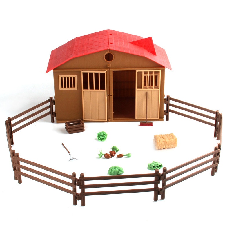 25 pcs Set Simulation Farmhouse Scene Model Children Farm DIY Toy Accessories Fences Fork Broom Wooden Box Haystack Real life