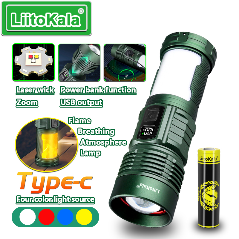 Liitokala lf -703 700lm 500m- strålet lommelygte, ipx 5 vandtæt, type-c campinglampe , 6 tilstande til vandreture, nødsituationer og overlevelsesudstyr: Foranderlig