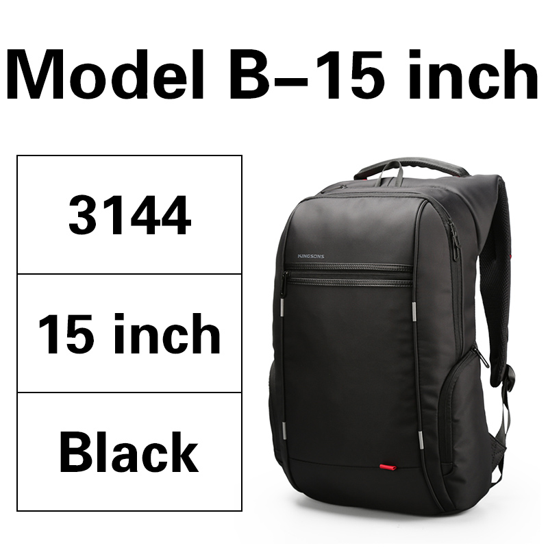 Kingsons Functionele Rugzak Mannen Laptop 13.3 15.6 17.3 Inch Anti-Diefstal Reizen Rugzakken Waterdichte Schooltassen Casual Daypacks: Model-B-15inch black