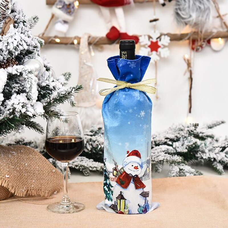Wine Bottle Decoration Bag Christmas Decoration Old Man Doll Wine Bottle Cover Christmas Decorations Santa Claus: Dark Blue