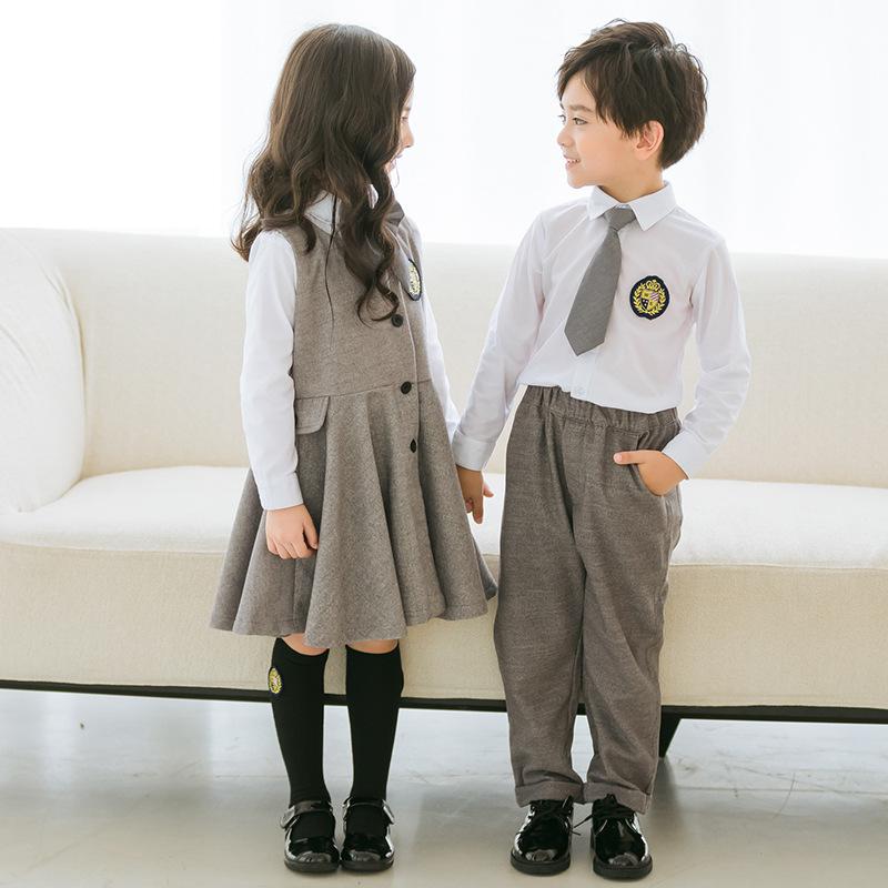 Kinder Herbst Britischen Schuluniform Jungen Mädchen Grau Kleidung Anzug Blazer Mantel Kleid Japan Student Uniform Schule Mädchen Outfit