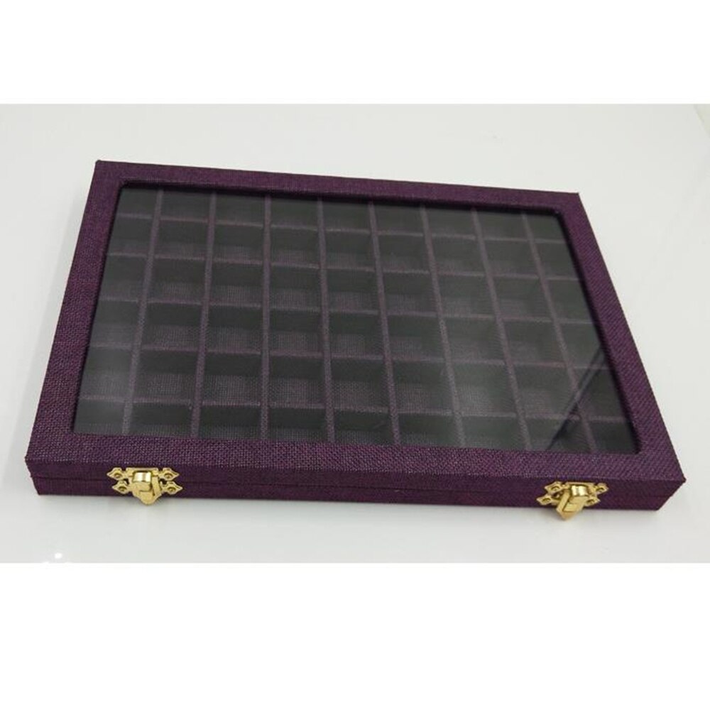 Caja de Porta anillos con tapa de cristal transparente de 54 rejillas, organizador de embalaje de joyería, caja de joyería para pendientes, collares y pulseras
