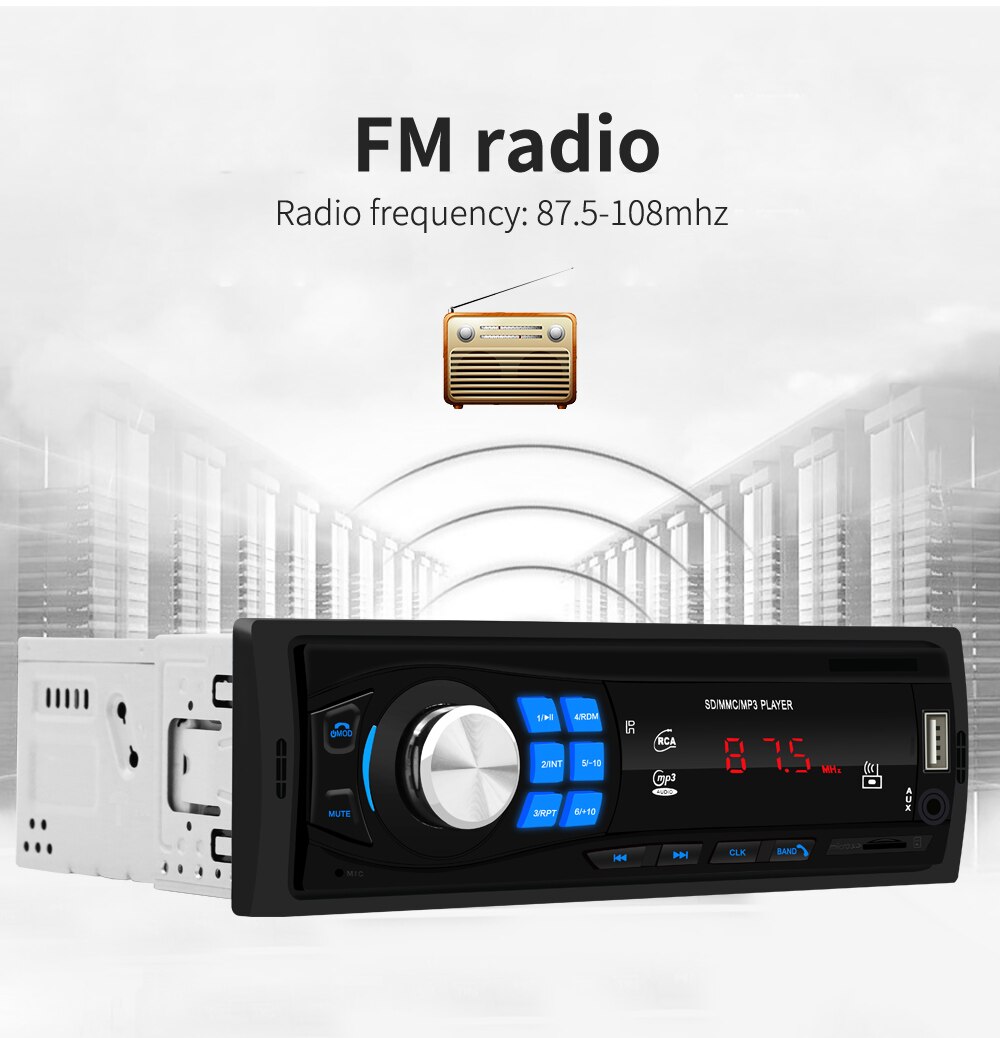 Podofo 12V Bluetooth Autoradio Autoradio Radio 12 Pin Fm Ingang Ontvanger Sd Usb AUX-IN In-Dash 1 din Auto MP3 Multimedia Speler