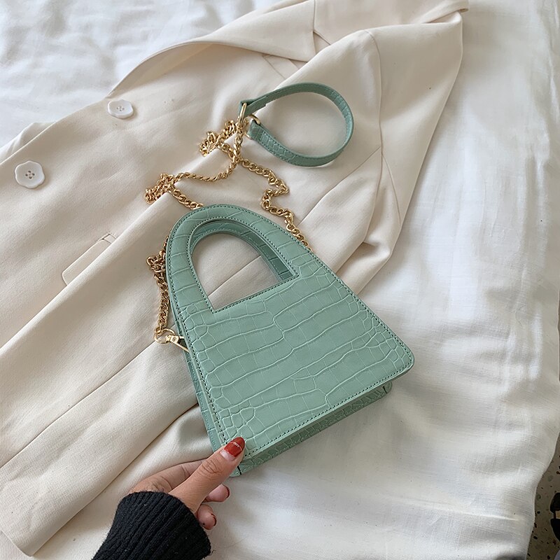 Kleine Steen Patroon Pu Lederen Crossbody Tassen Voor Vrouwen Ketting Handtassen Lady Schoudertas Simple Totes Handtas: Small Green