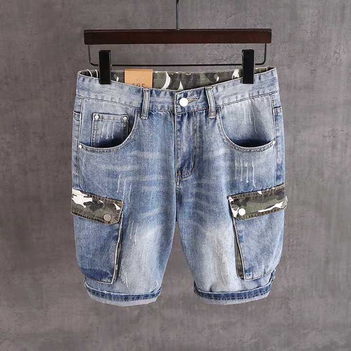 Mcikkny heren cargo casual denim shorts zijzakken blauwe jeans shorts voor mannen gewassen maat 28-36: 33